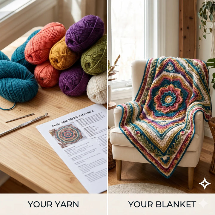 Mystic Mandala Crochet Blanket Pattern | Floral Boho Afghan Throw (PDF)