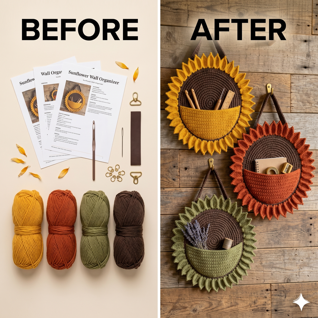 Sunflower Wall Organizer Crochet Pattern V2