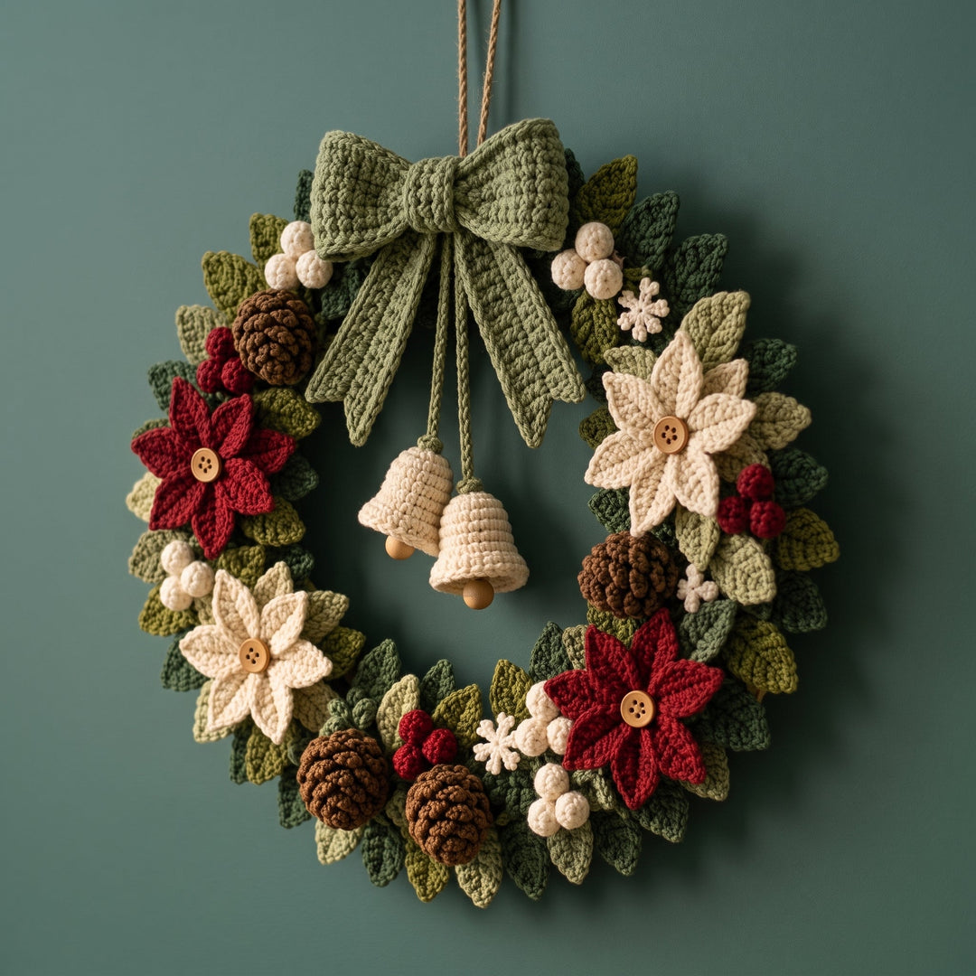 Poinsettia Christmas Wreath Crochet Pattern V2