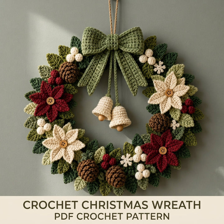 Poinsettia Christmas Wreath Crochet Pattern V2