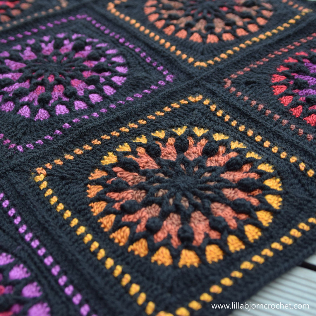 Stained Glass Flower Afghan Square Crochet Pattern