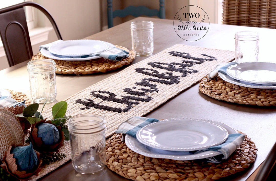 Thankful Farmhouse Table Runner Crochet Pattern