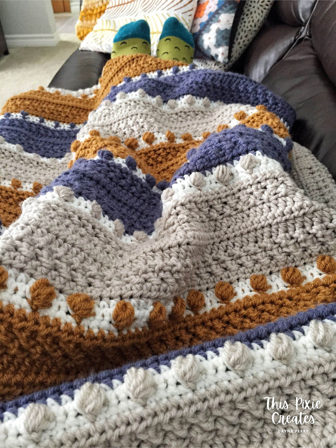 Tri Color Texture Afghan Blanket Crochet Pattern