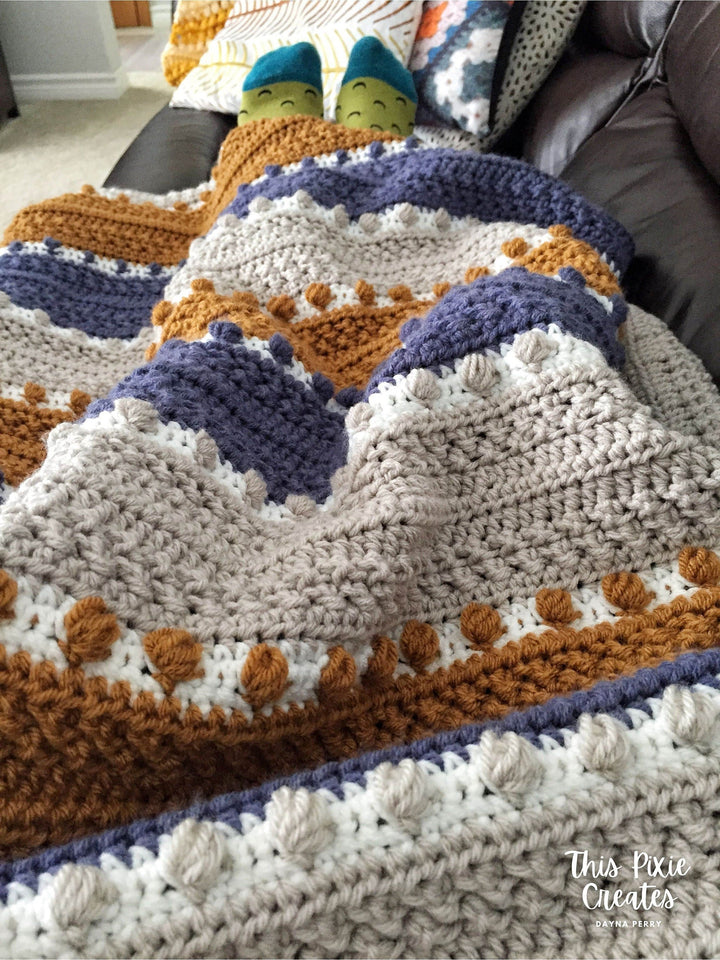 Tri Color Texture Afghan Blanket Crochet Pattern