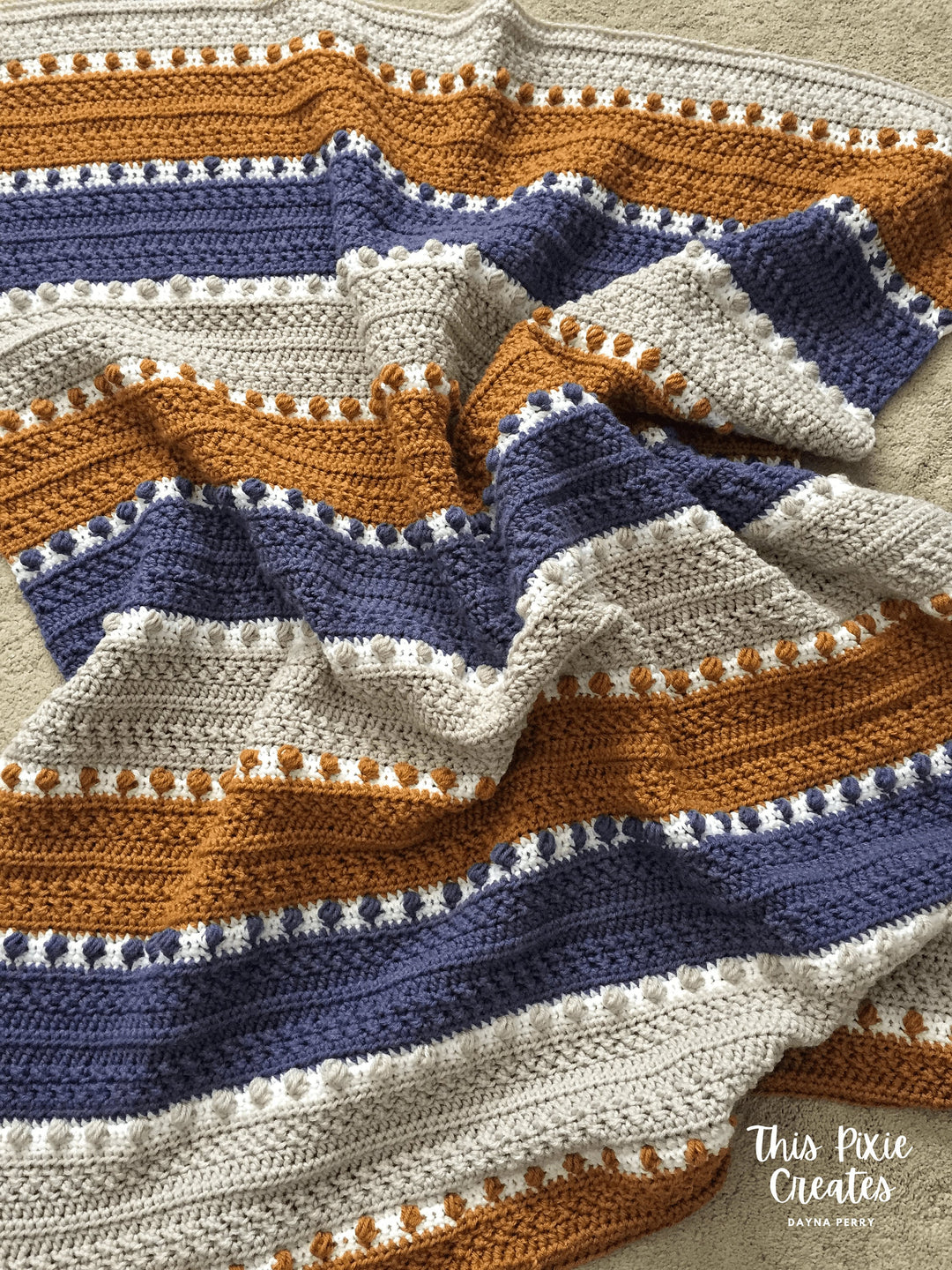 Tri Color Texture Afghan Blanket Crochet Pattern