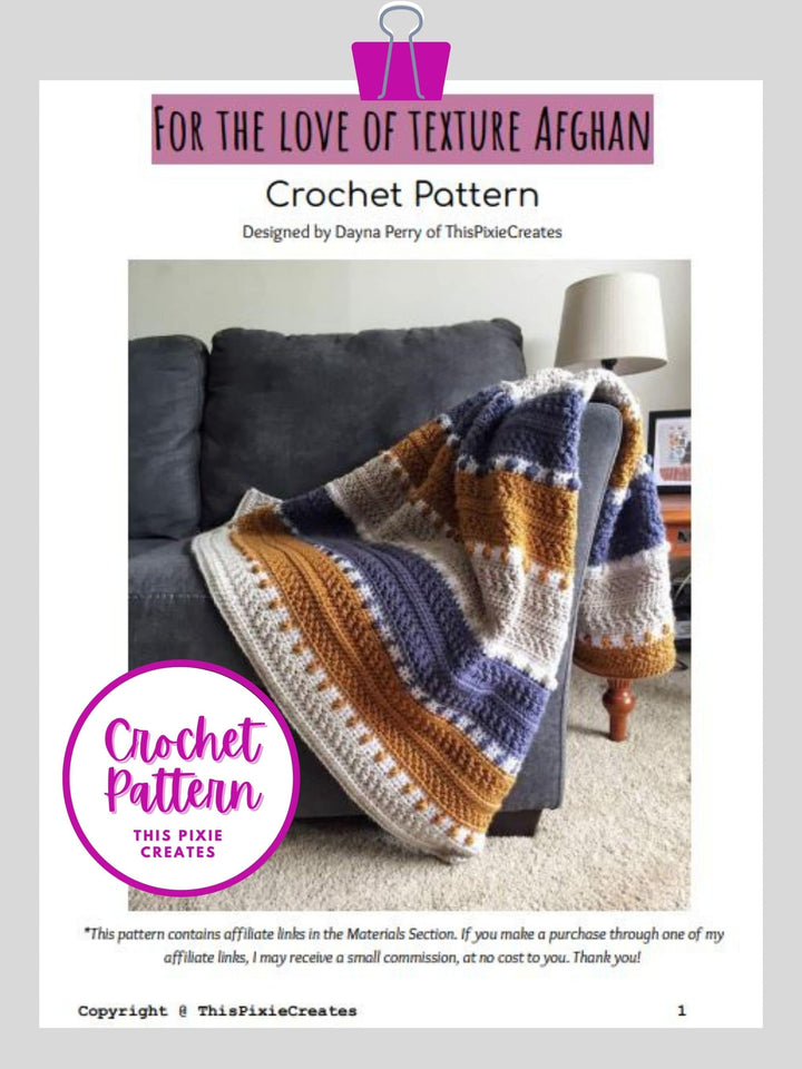 Tri Color Texture Afghan Blanket Crochet Pattern