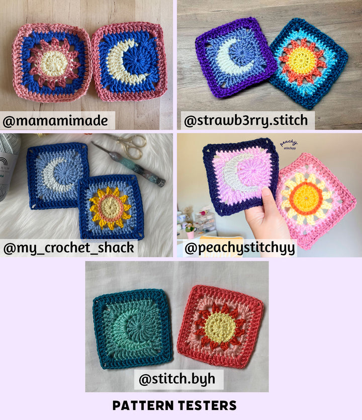 Sun and Moon Granny Square Crochet Pattern