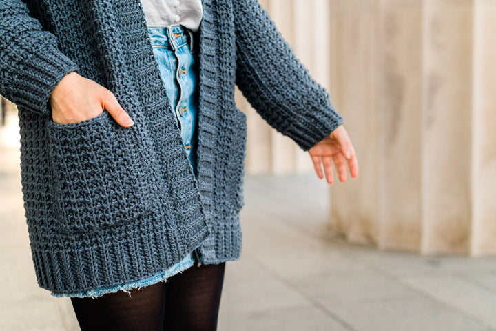 Waffle Stitch Pocket Cardigan Crochet Pattern