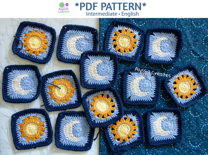 Sun and Moon Granny Square Crochet Pattern