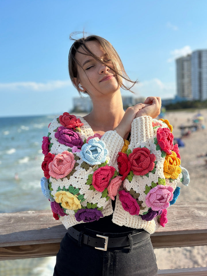 Rose Garden Granny Square Jacket Crochet Pattern