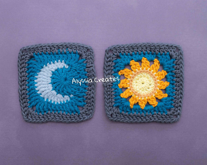 Sun and Moon Granny Square Crochet Pattern