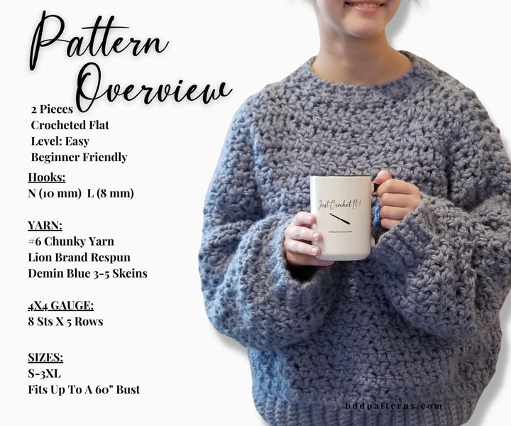 Chunky Oversized Pullover Sweater Crochet Pattern