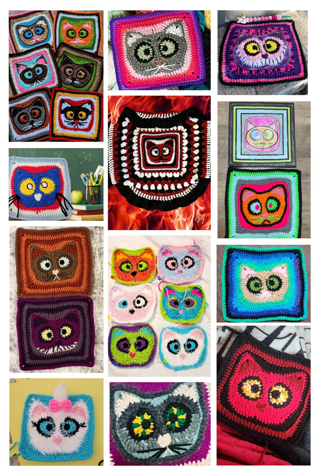 Cat Face Granny Square Crochet Pattern
