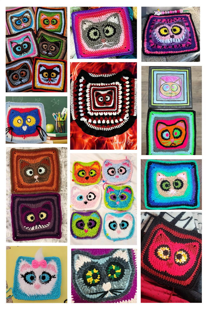 Cat Face Granny Square Crochet Pattern