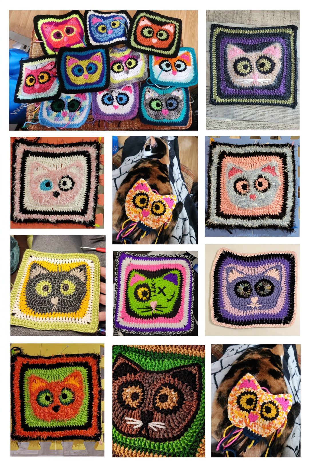 Cat Face Granny Square Crochet Pattern