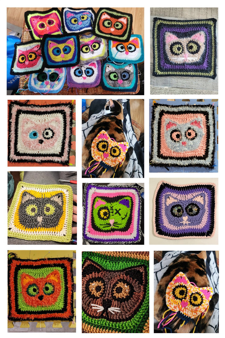 Cat Face Granny Square Crochet Pattern