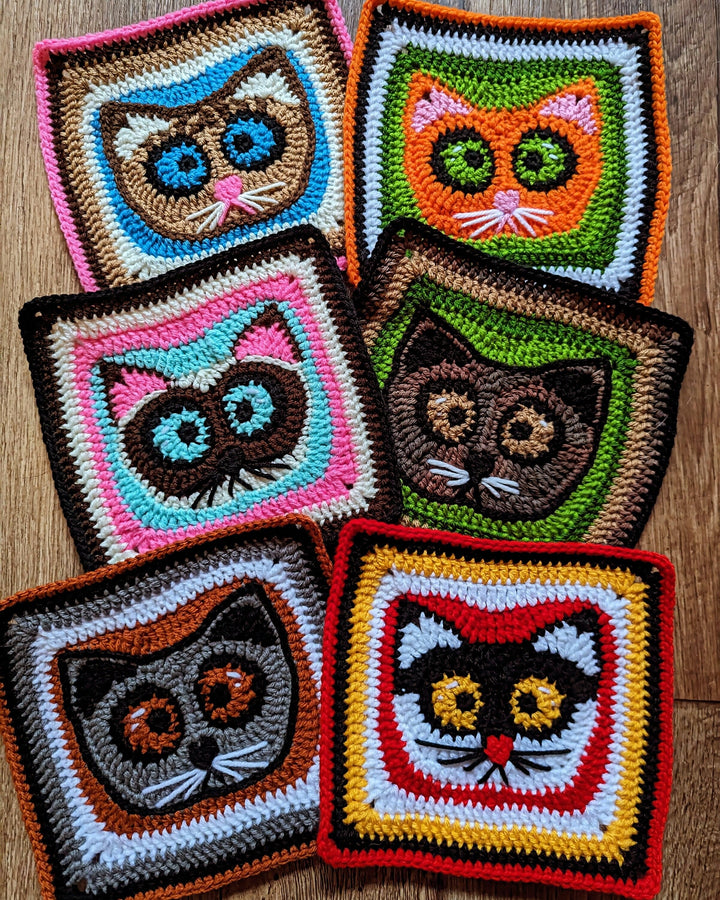 Cat Face Granny Square Crochet Pattern