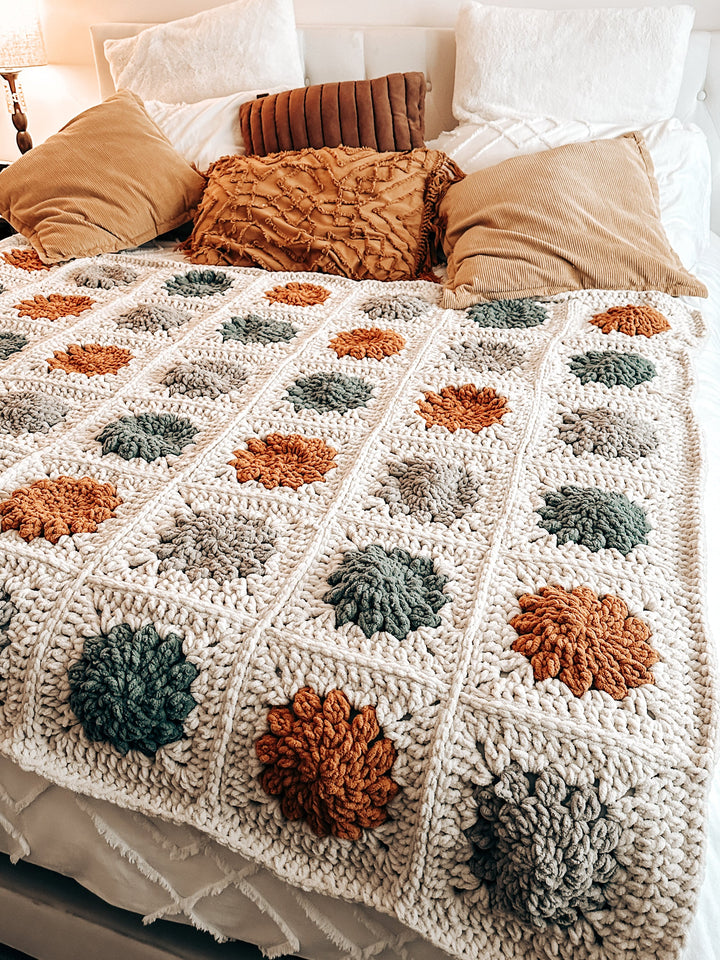 4 In 1 Winter Blossom Granny Square Blanket Crochet Pattern