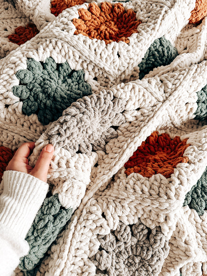 4 In 1 Winter Blossom Granny Square Blanket Crochet Pattern