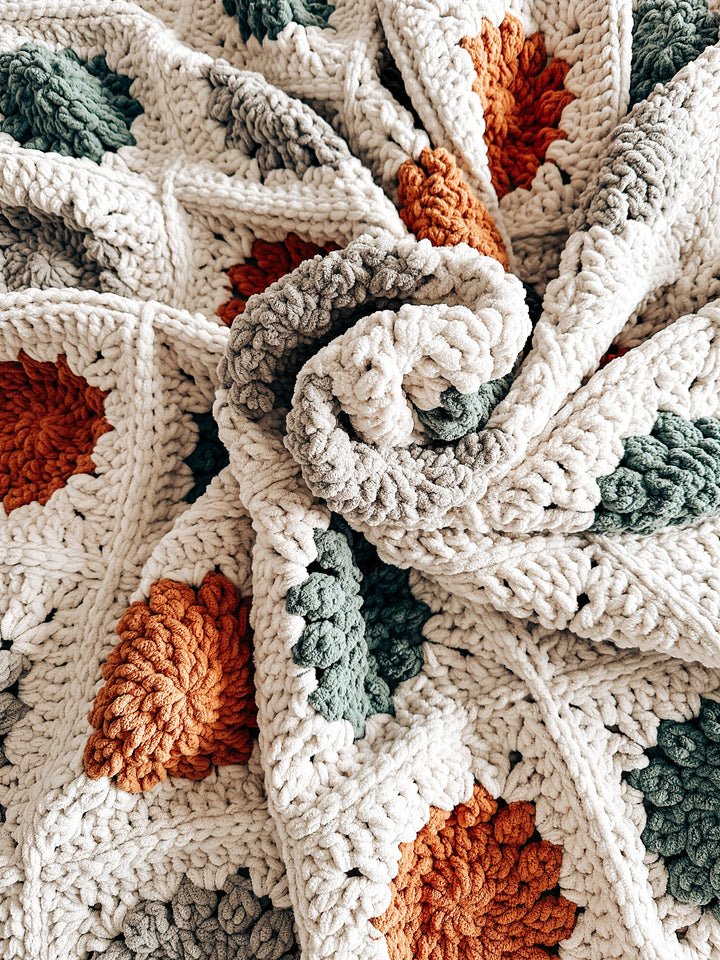 4 In 1 Winter Blossom Granny Square Blanket Crochet Pattern