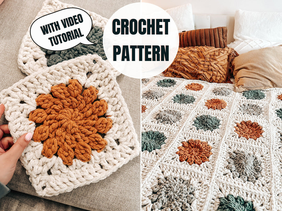 4 In 1 Winter Blossom Granny Square Blanket Crochet Pattern