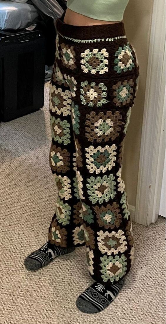 Boho Granny Square Crochet Pants Pattern With Patchwork Style
