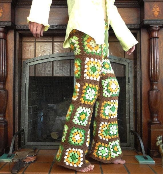 Boho Granny Square Crochet Pants Pattern With Patchwork Style