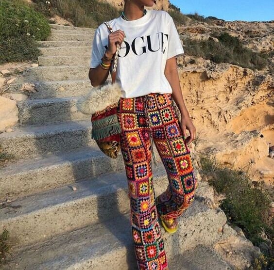 Boho Granny Square Crochet Pants Pattern With Patchwork Style