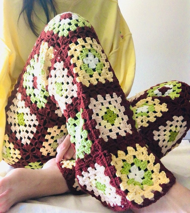 Boho Granny Square Crochet Pants Pattern With Patchwork Style