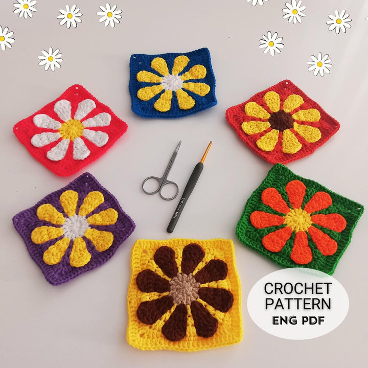 Retro Daisy Granny Square Crochet Pattern