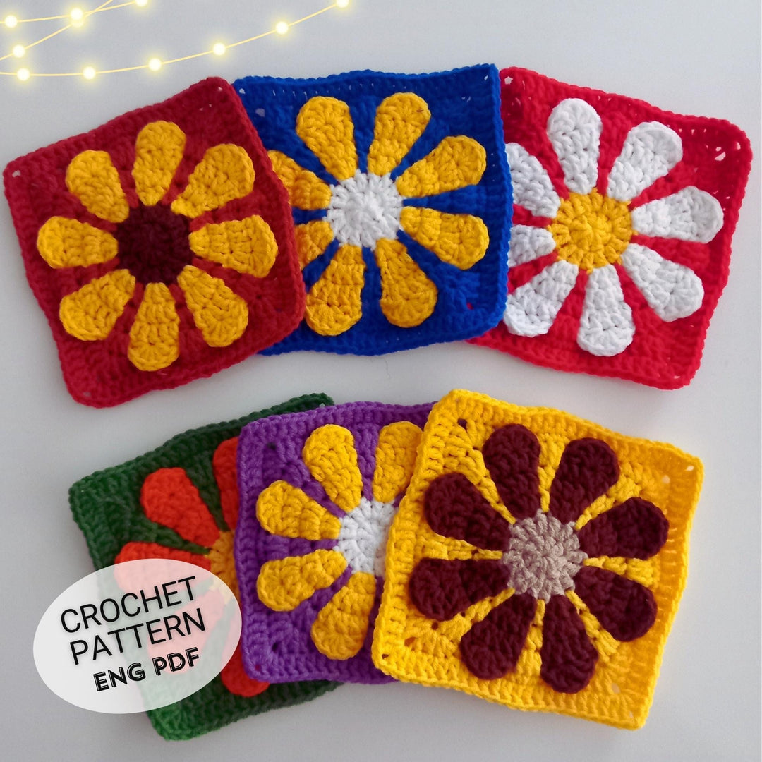 Retro Daisy Granny Square Crochet Pattern