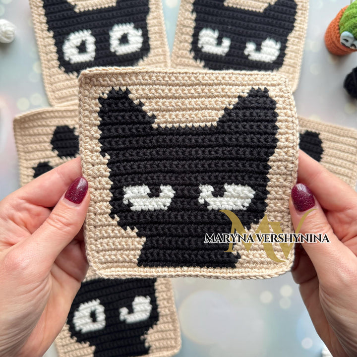 7 in 1 Intarsia Cat Granny Square Crochet Pattern