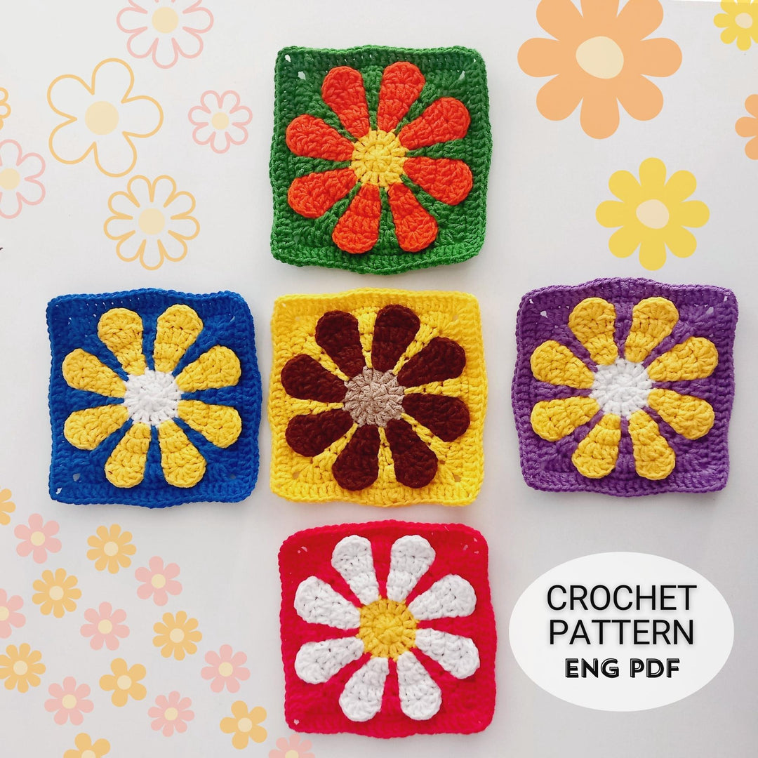 Retro Daisy Granny Square Crochet Pattern