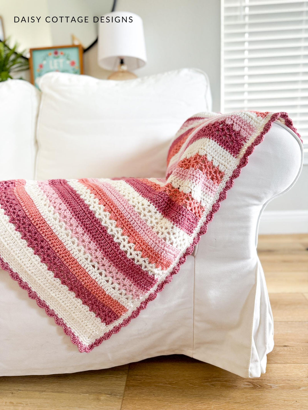 Beginner Raspberry Lattice Striped Blanket Crochet Pattern