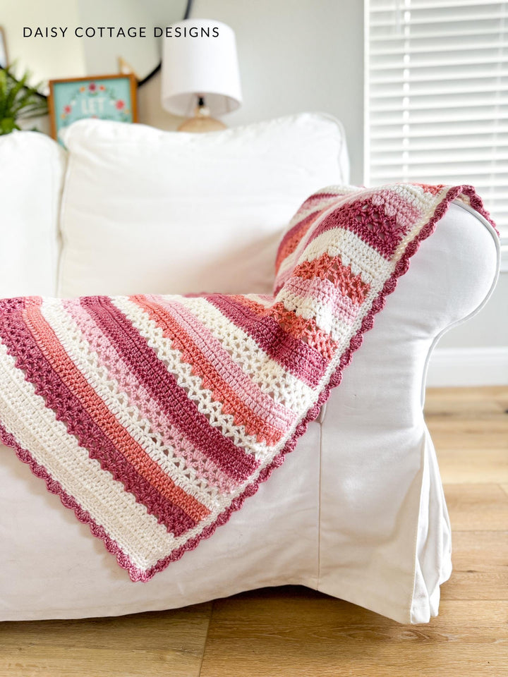 Beginner Raspberry Lattice Striped Blanket Crochet Pattern