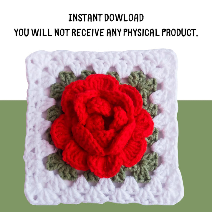 3D Rose Flower Granny Square Crochet Pattern
