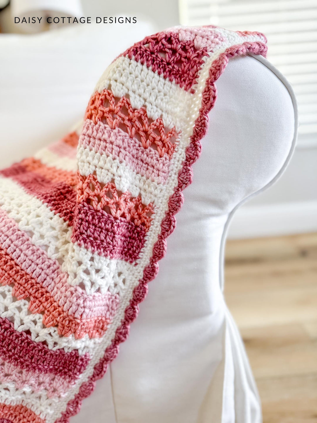 Beginner Raspberry Lattice Striped Blanket Crochet Pattern