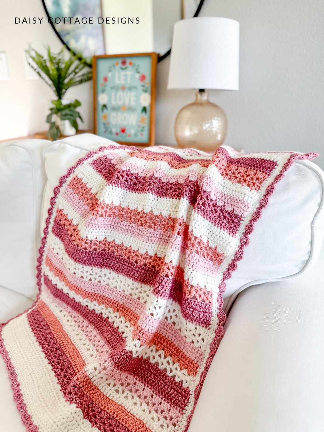 Beginner Raspberry Lattice Striped Blanket Crochet Pattern