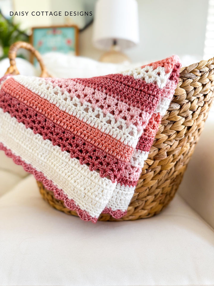 Beginner Raspberry Lattice Striped Blanket Crochet Pattern