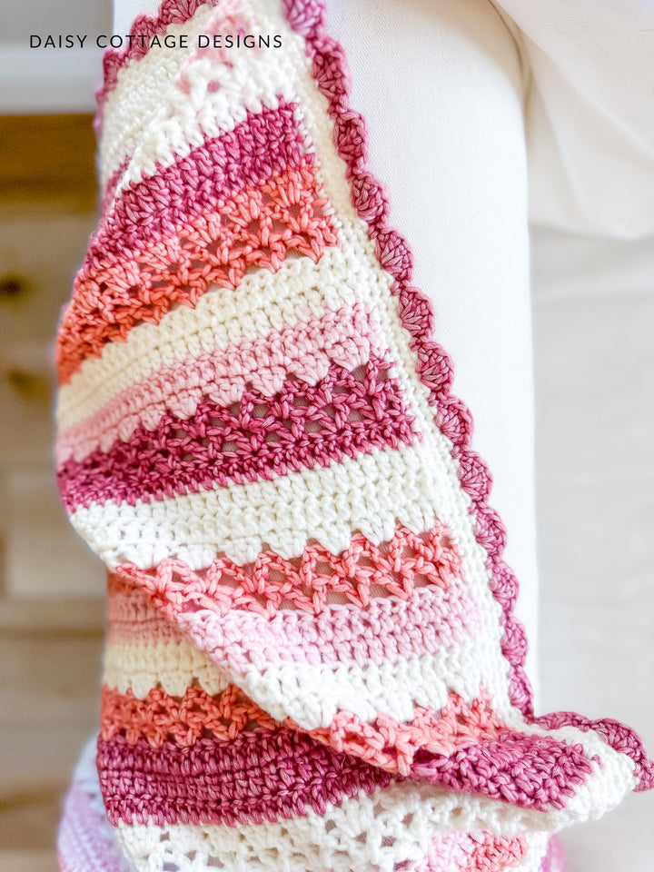 Beginner Raspberry Lattice Striped Blanket Crochet Pattern