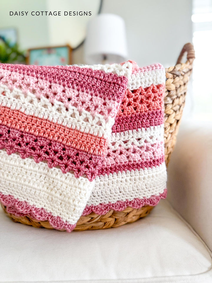 Beginner Raspberry Lattice Striped Blanket Crochet Pattern