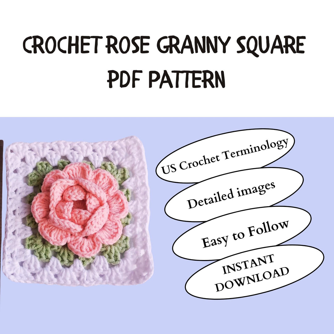 3D Rose Flower Granny Square Crochet Pattern
