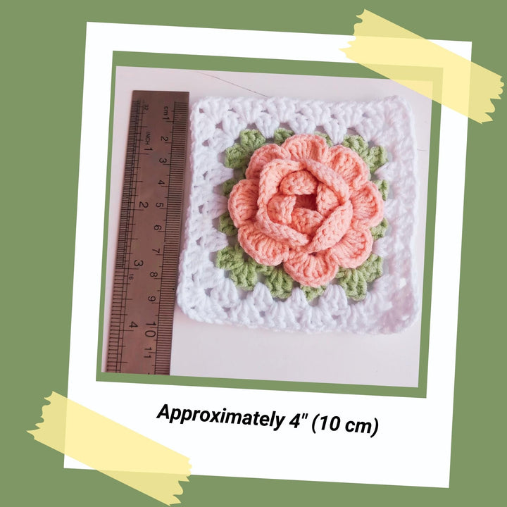 3D Rose Flower Granny Square Crochet Pattern