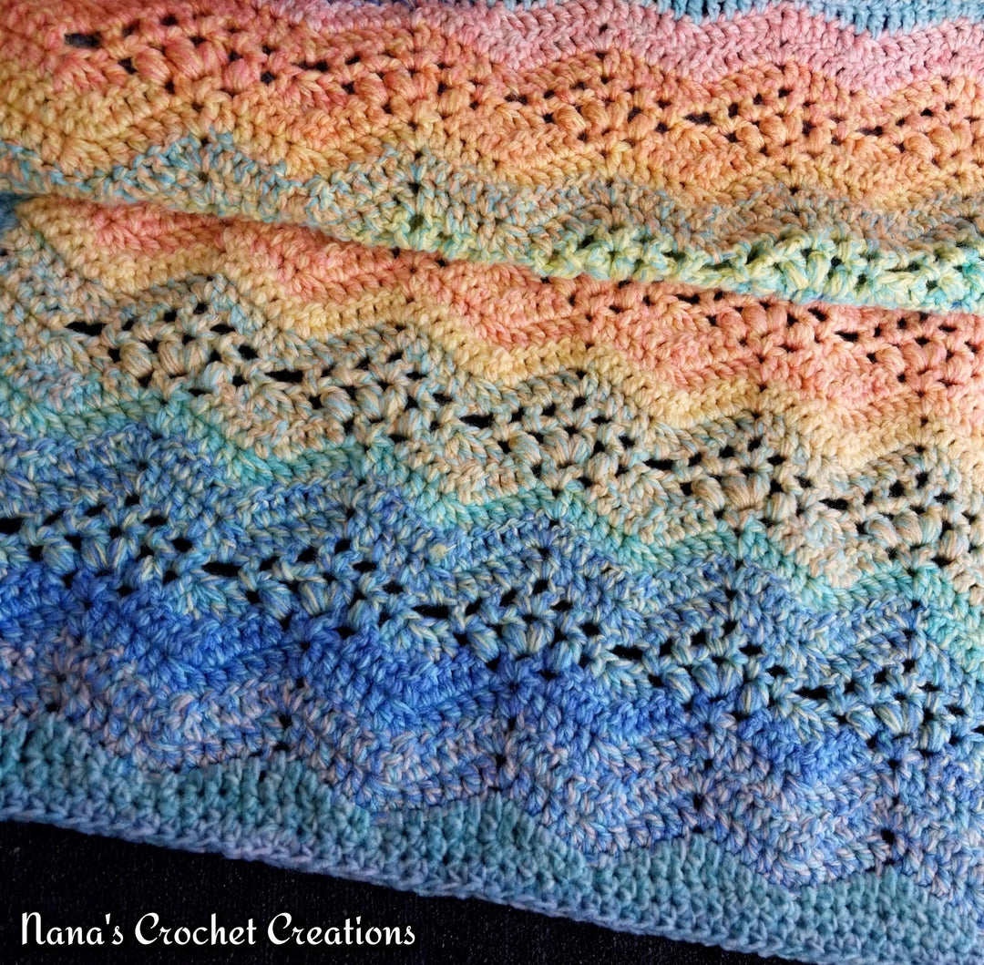 River Rock Ripple Puff Filet Blanket Crochet Pattern