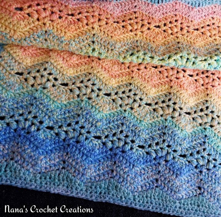 River Rock Ripple Puff Filet Blanket Crochet Pattern