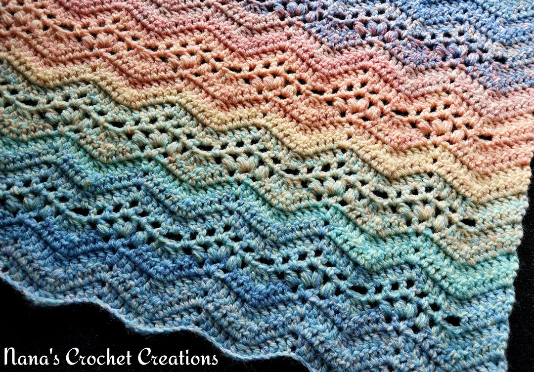 River Rock Ripple Puff Filet Blanket Crochet Pattern