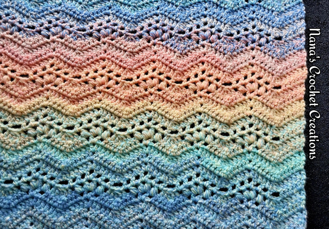 River Rock Ripple Puff Filet Blanket Crochet Pattern