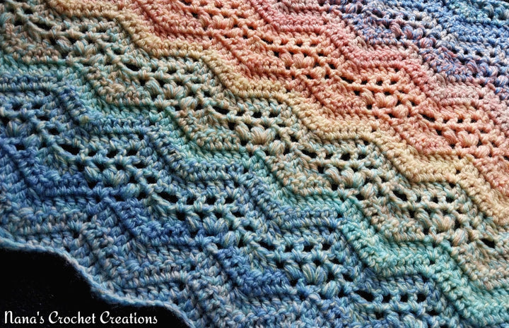 River Rock Ripple Puff Filet Blanket Crochet Pattern