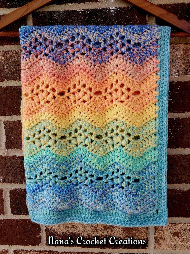River Rock Ripple Puff Filet Blanket Crochet Pattern