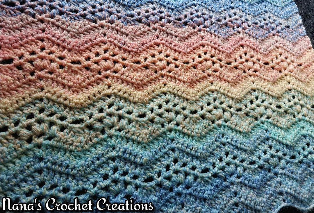 River Rock Ripple Puff Filet Blanket Crochet Pattern